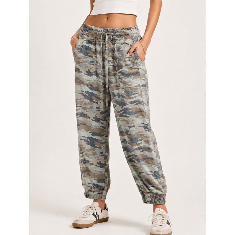 GAP Camo Jogger Pants Women M Lyocell Drawstring Utility Cargo Military Y2K